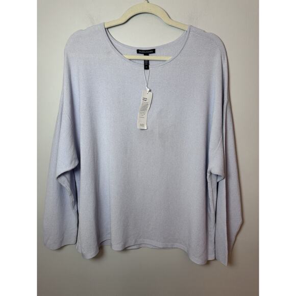 Eileen Fisher Tencel Stretch Round Neck Knit Top HYACINTH Blue Sz Large NWT $248 - Picture 2 of 9
